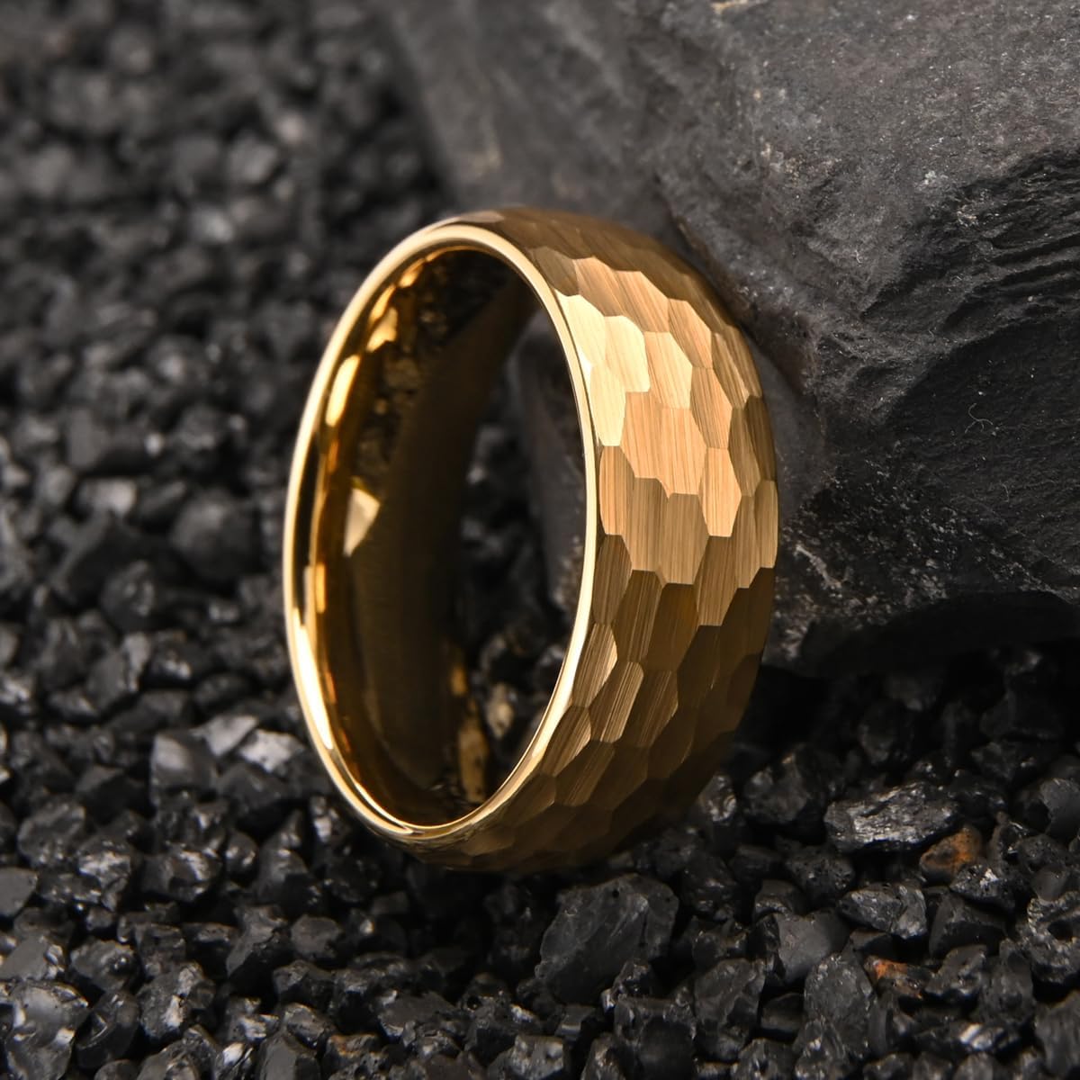 Tungsten Carbide Rings for Men Women 8mm/6mm Golden and Black Hammered Men's Engagement Wedding Bands Matte Brushed High Polish - Image 5