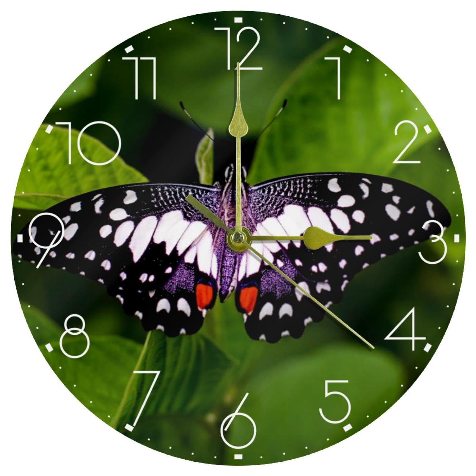 Horloge murale silencieuse papillon vert 25,4 cm sans tic-tac