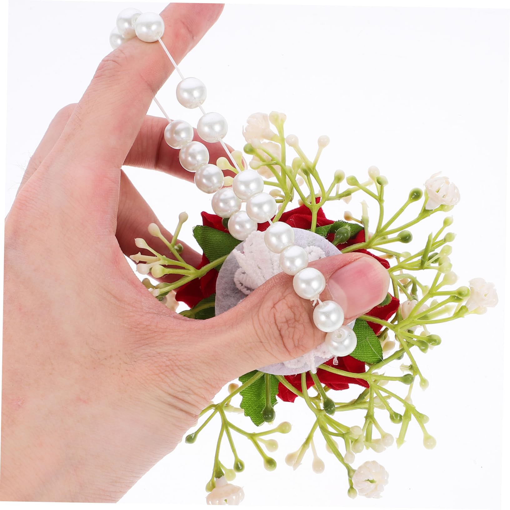 PRETYZOOM 5 Set Corpetto Di Fiori Da Polso Decorazioni Nuziali Per Cerimonia Bracciale Corsetto Da Polso Panno Di Seta Stile Western Spilla Rosso Damigella D'onore