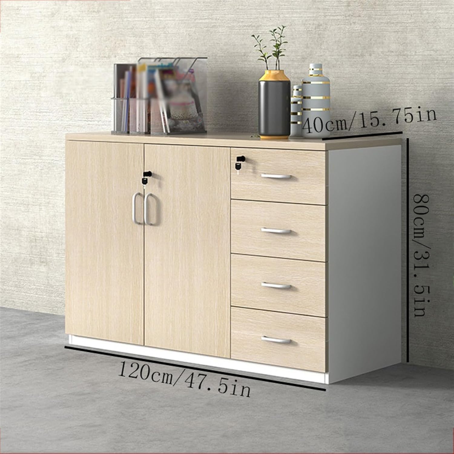 File Cabinet Filing Cabinet Wooden Storage Two Doors with Four Cabinets Data 1.2 Meter Office Lockable