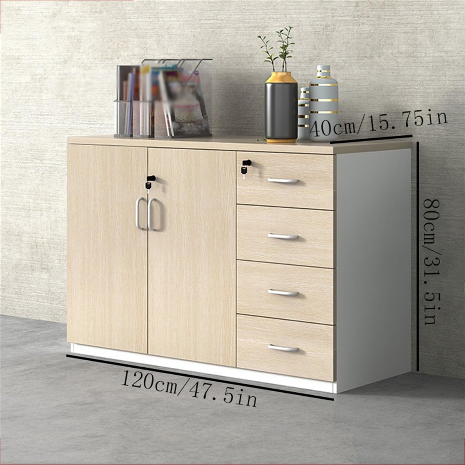Aufbewahrungsschrank Aktenschrank, Holzlagerschrank, Zwei Türen mit Vier Lagerschränken, Datenspeicherschrank, 1,2 Meter Büro-Aktenschrank, abschließbar Büro-Ablageeinheit