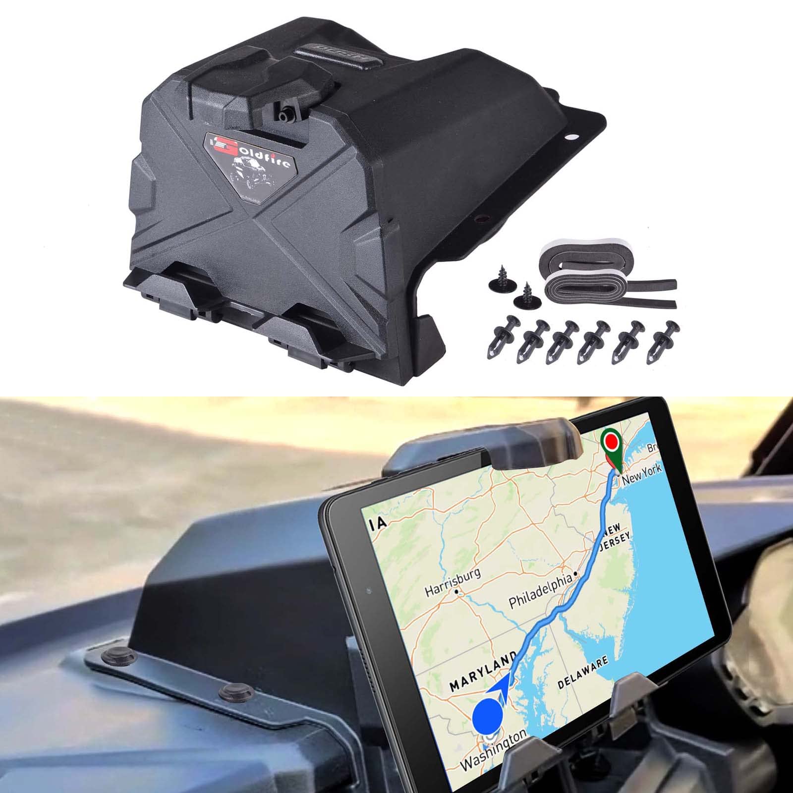 Goldfire UTV Tablet Stand for Polaris General 1000 GPS Phone Holder Electronic Device Mount with Storage Box Organizer Compatible with Polaris General 1000/4 1000 2016-2023 2024 Accessories