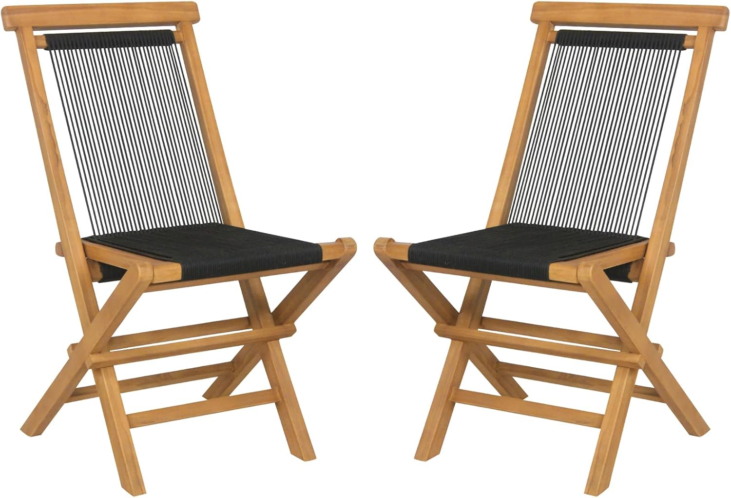 Tangkula 2 Piece Patio Folding Chairs, Solid Teak Wood Dining Chairs with Woven Rope Seat & Back, Quick-Folding Portable Design, Patio High-Back Chairs for Porch, Backyard, Poolside (1)