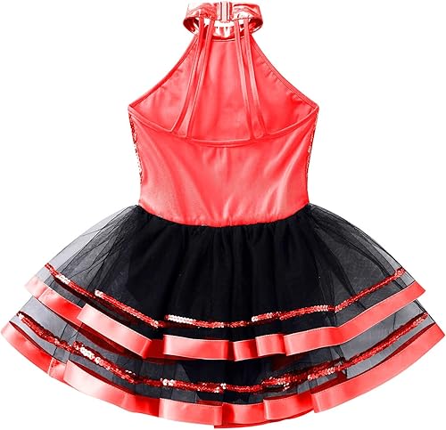 Miniatura 10 de CHICTRY Vestido tutú de ballet con lentejuelas brillantes para niñas y niñas, disfraz de baile latino moderno de jazz
