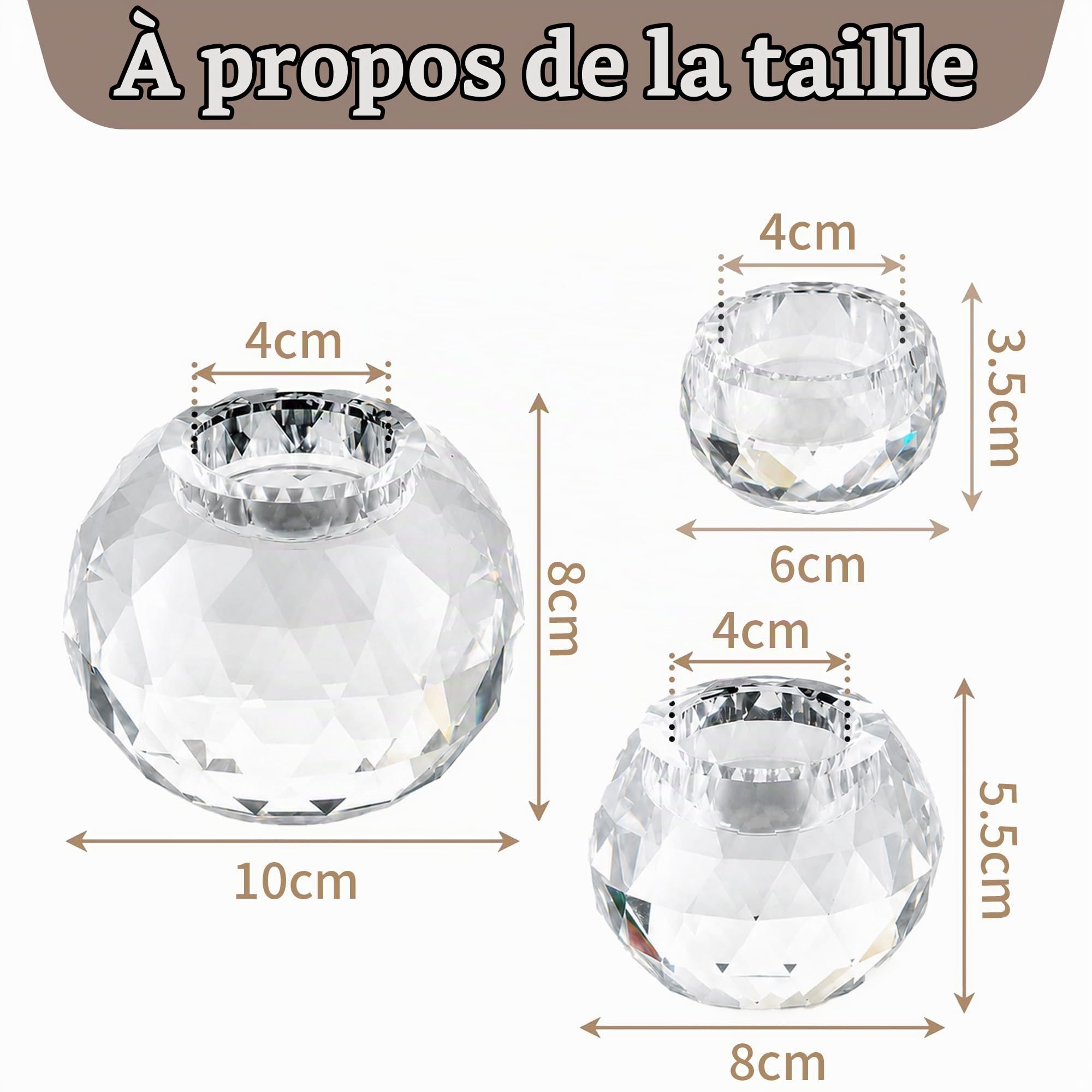 Sziqiqi Bougeoir Boule de Cristal Lot de 3, Supports pour Bougies Chauffe-Plat en Verre Transparent Chandelier pour Décoration de Chambre de Table à Dîner Mariage Cadeau Fête Méditation