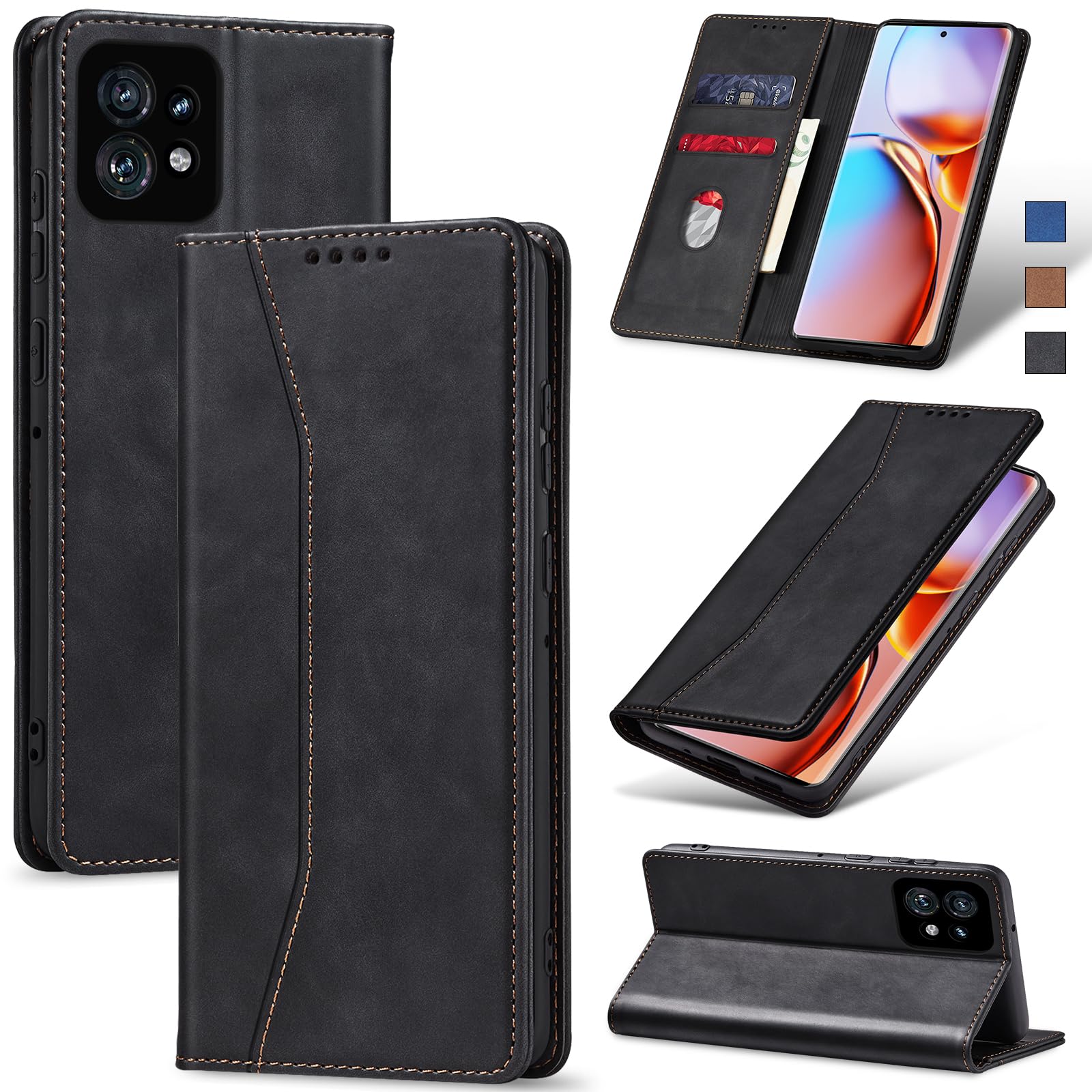 Jasonyu Flip Wallet Case for Motorola Edge+ (2023)/Moto Edge Plus (2023),Leather Magnetic Folio Cover with Card Holder,Kickstand - TPU Shockproof