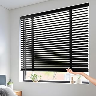 Cordless 2" Slats Wood Blinds for Indoor Windows with Classic Valance, Custom Room Darkening Solid Wooden Venetian Horizontal Blinds & Shades for Indoor Windows, Office, Living Room, Bedroom