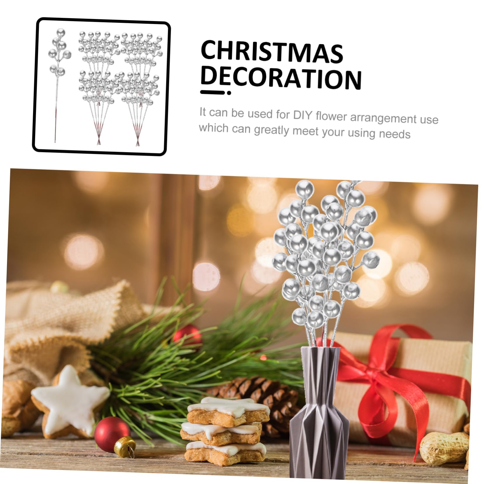 PRETYZOOM 4 Set Eleganti Bacche Di Natale Steli Di Bacche Artificiali Rami Di Bacche Finte Lavorazione Delicata Per Apparecchiare La Tavola 30 Pezzi * 4