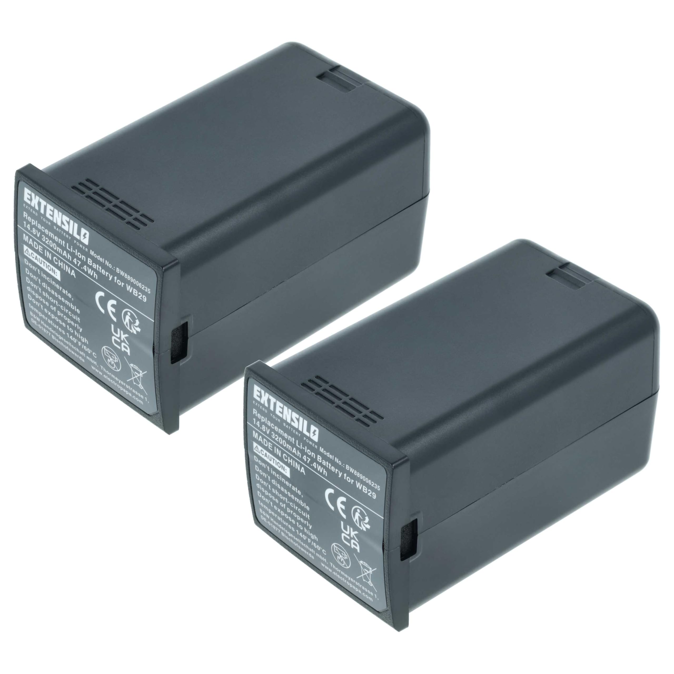 2X Akku kompatibel mit Godox WB300P, AD200, AD200pro, AD300 Pro Flash Blitzgerät, Kamera-Blitz (3200 mAh, 14,8 V, Li-Ion)