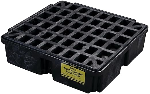 Eagle One Drum Modular Spill Platform with Drain, 26.25"x26"x6.5", 15 Gallon Sump, 2,000 lbs. Load Capacity Containment Tray, Made in USA, Black, 1633BD