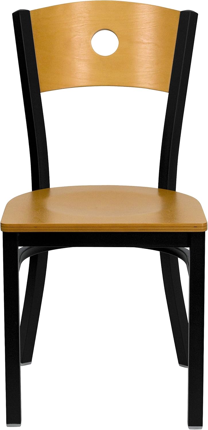 Flash Furniture 2 Pk. HERCULES Series Black Circle Back Metal Restaurant Chair - Natural Wood Back & Seat