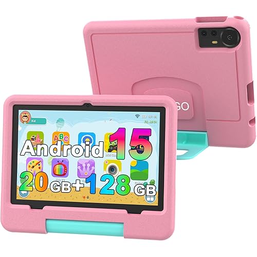 Android 15 Kids Tablet with EVA Case, 10 inch Tablet for Kids, 20GB(4+16) RAM+128GB ROM/ MAX 2TB,1280*800 IPS HD Eye-care Touch Screen, 2.0GHz Quad-core Toddler Tablets, 5G WiFi, Widevine L1 for Girls
