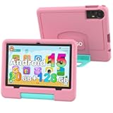 Android 15 Kids Tablet with EVA Case, 10 inch Tablet for Kids, 20GB RAM+128GB ROM/MAX 2TB, 1280 * 800 IPS HD Eye-Care Touch Screen, 2.0GHz Quad-core Toddler Tablets, 5G WiFi6, Widevine L1 Pink