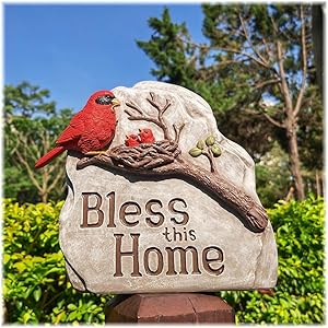 BonzaPicks Cardinal Decor-Bless Home Sign Garden Figurines 7.87″ Red Bird Statue-for Outdoor Home Garden Yard-Spring Decorations for Home