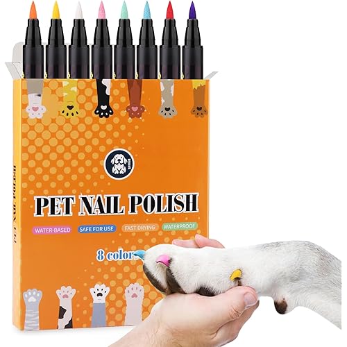 Pruuok Dog Nail Polish, 8 Colors Pet Nail Polish Pen Set, Quick Dry Puppy Nail Polish, Water-Based DIY Beautiful Nail Polish for Dogs Cats, Easy to Remove Pet Beauty Accessories Ideal Gifts