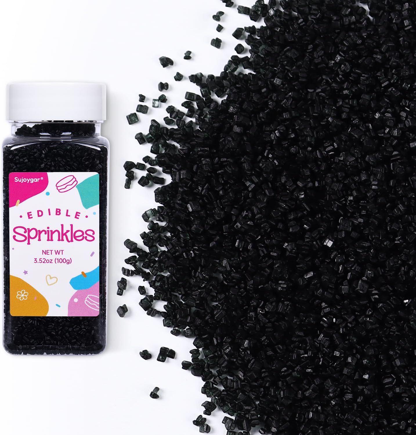 Black Sprinkles for Cake Decorating, 3.52oz Black Sanding Sugar Sprinkles, Edible Glitter Sprinkles for Cupcake Toppers Baking Drinks Cookie Ice Cream Dount Chocolate