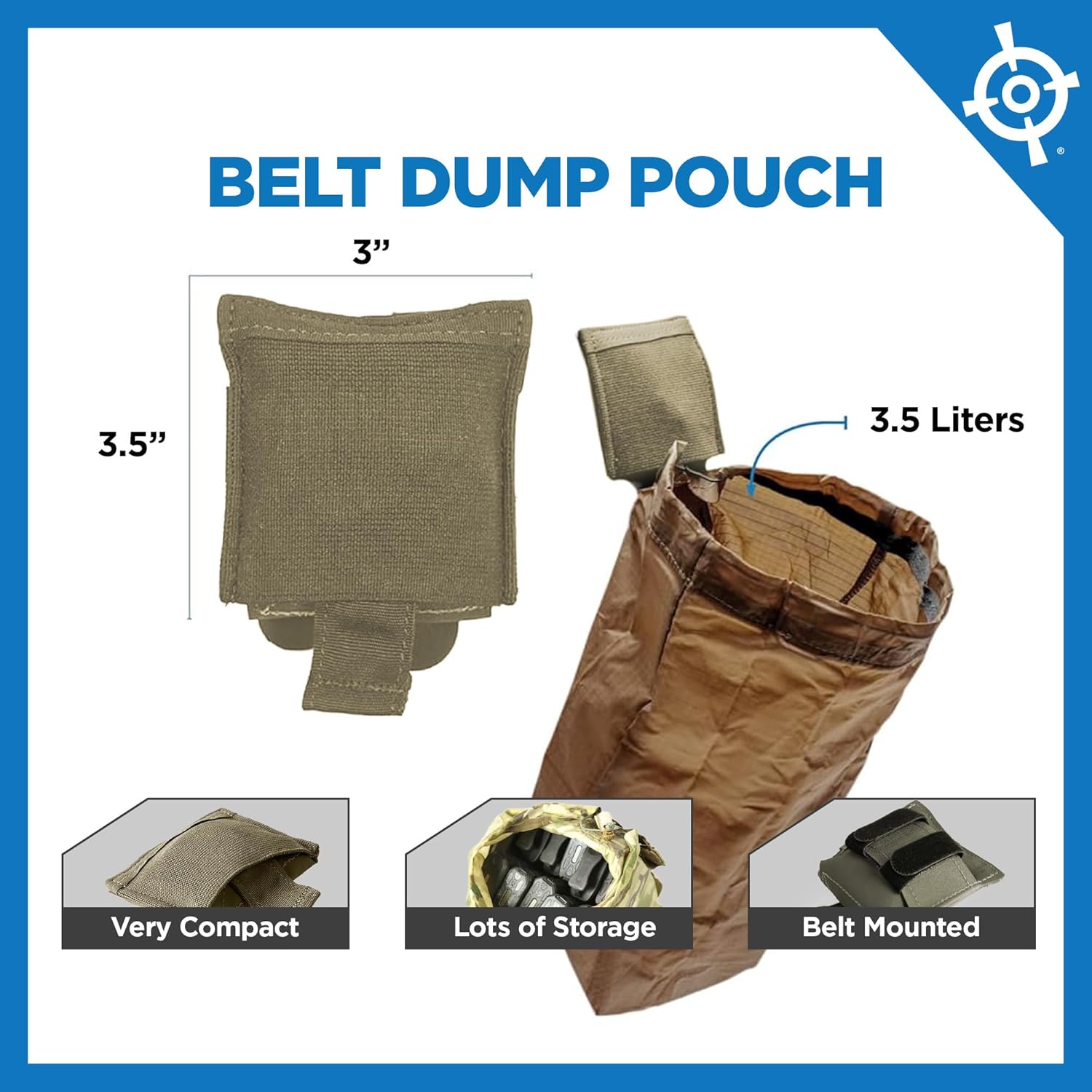 Blue Force Gear - Ranger Green Dump Pouch - Tactical MOLLE Utility Pouch for Duty Belt or Vest - Small Drop Bag Carrier for Hunting, Airsoft & Outdoor Accessories - 3 x 3.5 x 1 Inches - Ranger Green