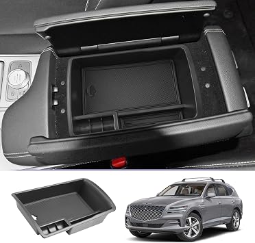 LUWU Center Console Organizer Tray Compatible with 2021 2022 2023 2024 Genesis GV80 Accessories 2024 Genesis GV80 Armrest Console Organizer Armrest Organizer Insert Tray Armrest Glove Box Black