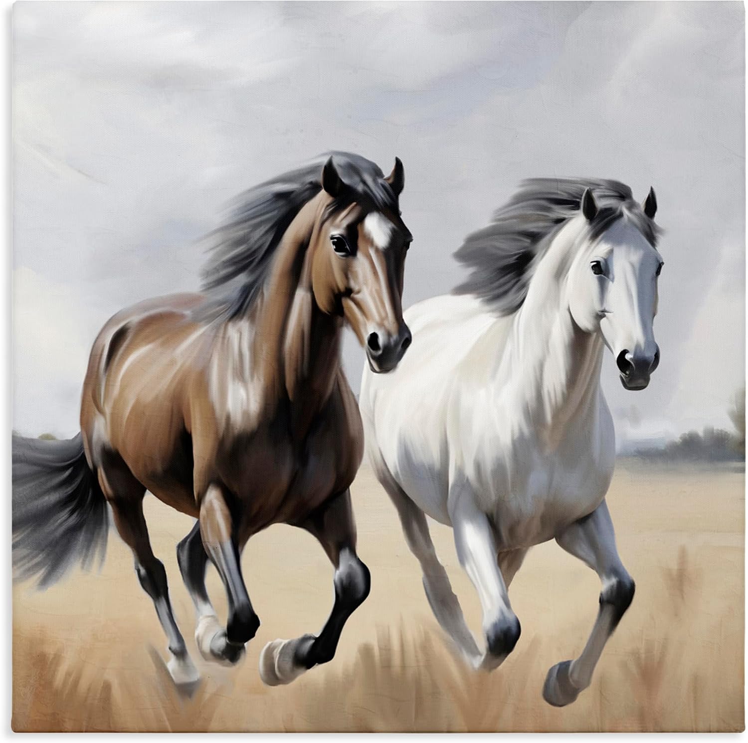 Twin Horses Wild Run Nature, 30 x 30 Inch Canvas Wall Art | Stupell Industries · By Kim Allen · Ready to hang · Perfect for living room or family room · Made in USA