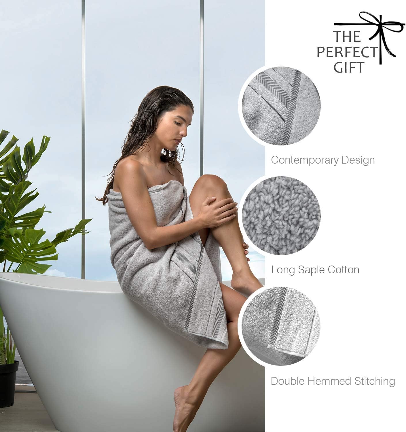 AROW9 - 2-Pack Luxury Plush Soft Bath Sheet Towel Set for Home Bathroom & Spa - 100% Turkish Quality Cotton, Absorbent - "Dove's Comfort" Design - Silver Grey: Home & Kitchen