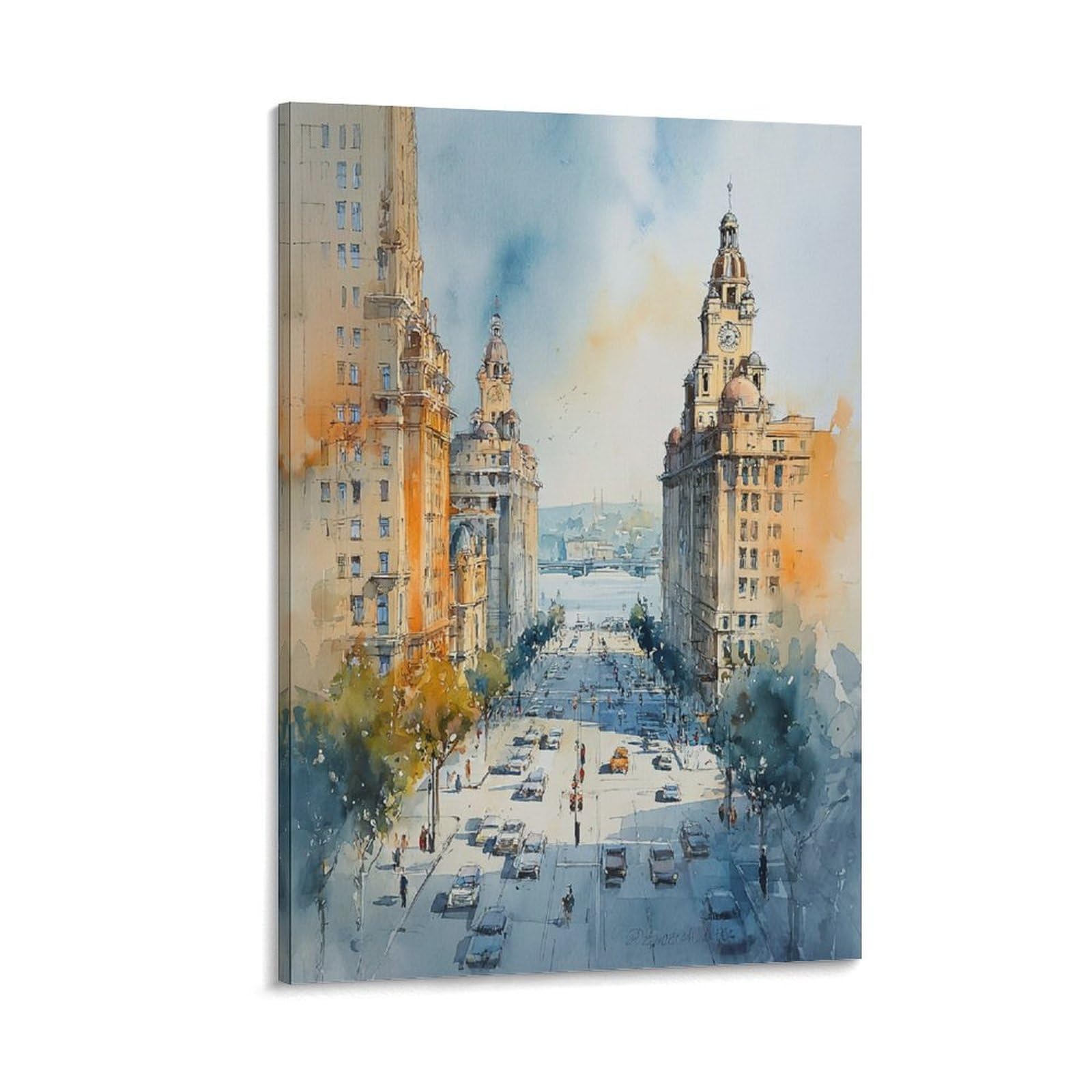 Cnaheiz Frame-Style San Diego Watercolor Painting California Travel Poster 24X36inch(60X90cm) Vintage Watercolor Canvas Art