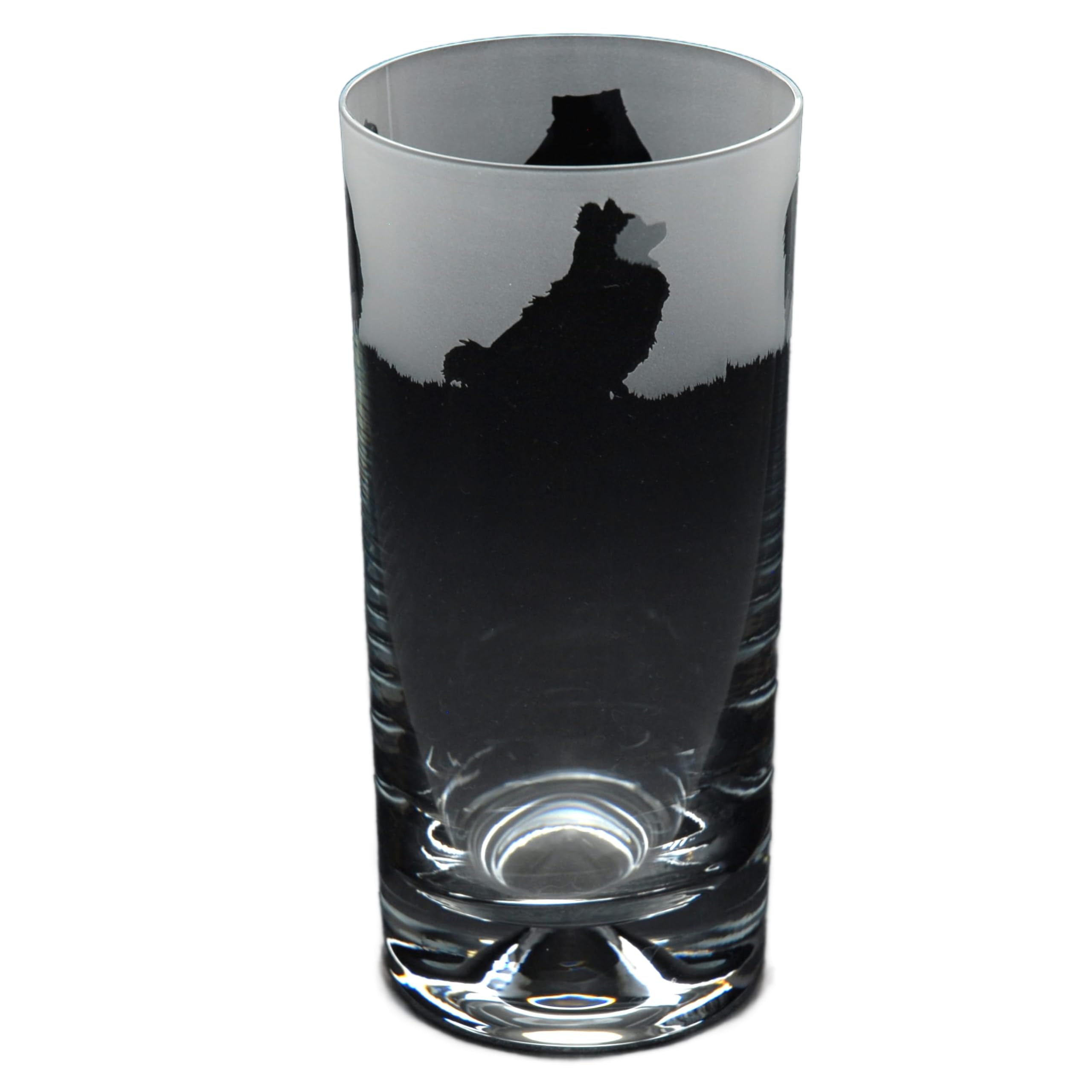 GLYPTIC Glass Art Pomeranian Dog Frieze Hand Etched/Engraved Highball Glass