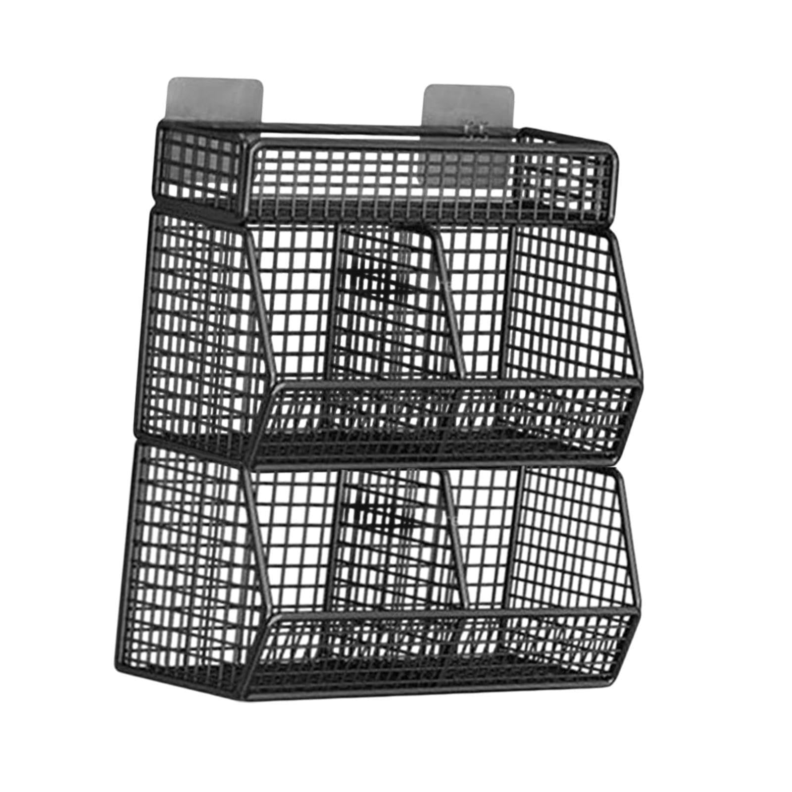 Cesta de pared – Almacenamiento de alambre de metal negro con 4 rejillas para cocina, armario, sala de estar, elegante solución de almacenamiento de pared para colgar