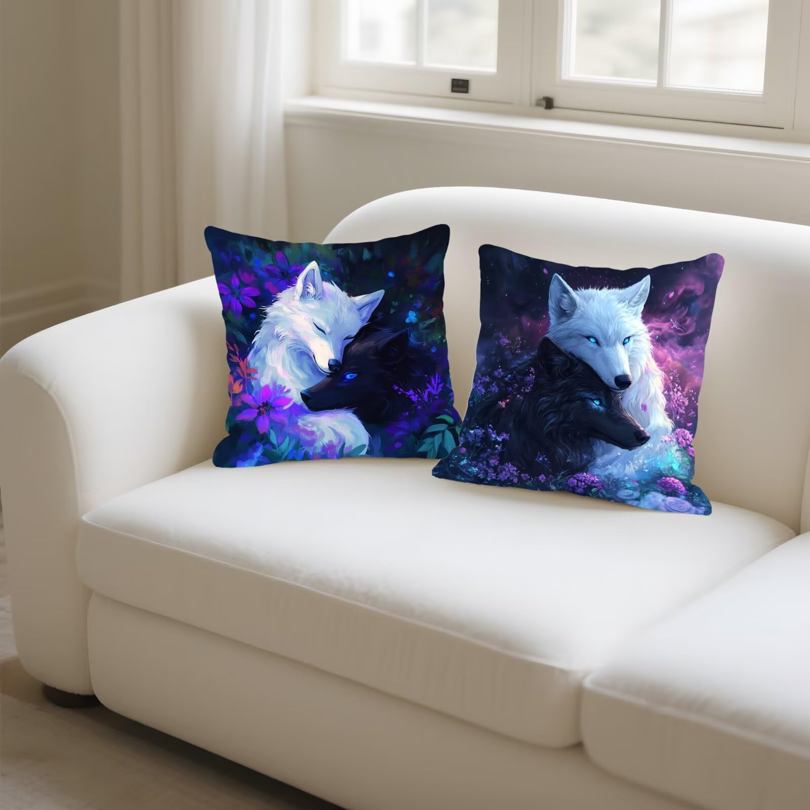 Cojines Sofa Fundas Cojines 50x50cm SúPer Suave Cojin En blanco y negro Lobo Juego de 4, Fundas Almohada Impermeable Exterior, Interior Y Exterior Cojin Decorativos, Para SalóN Regalos NavideñOs P-211