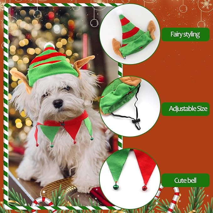 Disfraz de Elfo Navideño para Perro Pequeño con Gorro y Collar miniatura 2