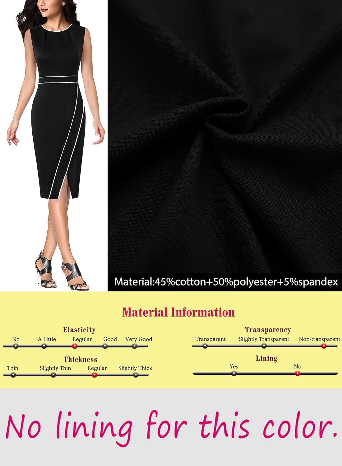 VFSHOW Womens Pleated Crew Neck Front Split Work Business Office Party Bodycon Pencil Sheath Dress