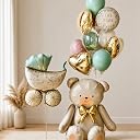 Party Warehouse Teddy Theme Ballooon| Oh Baby Teddy Bear,Baby Stroller/Pram Foil & Confetti Balloons|Mint Green & Peach Balloon for Baby shower/Godh bharai/Birthday/Welcome baby/Newborn Arrival-10 pcs gallery image