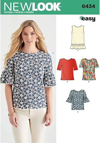 NEW LOOK Patrones Misses' Tops con variaciones de tela Talla A (10-12-14-16-18-20-22) 6434