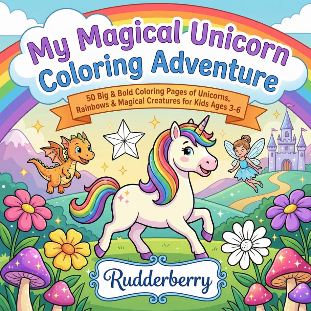 Unicorn Coloring Book for Kids Ages 3-6: 50 Big & Bold Easy Pages of Unicorns, Rainbows, Dragons, Fairies & Magical Creatures for Toddlers & ... Bold Coloring Books for Kids by Rudderberry)