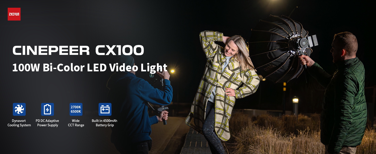 ZHIYUN CINEPEER CX100 100W LED Video Light, Built-in 4500mAh
