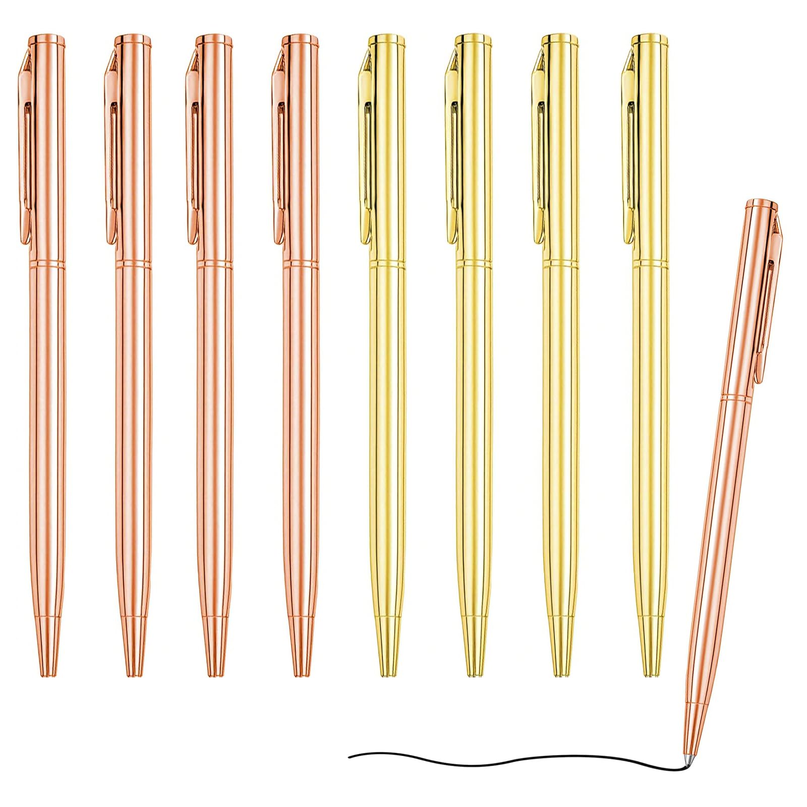 iuiiaii 8 PCS Gold Ballpoint Pens Black Ink, Black Ballpoint Pens, Black Ink Pen, Bulk Pens Fluent Smooth Writing for Secondary School Students Teachers Officer Suitable for Back-to-school Gift