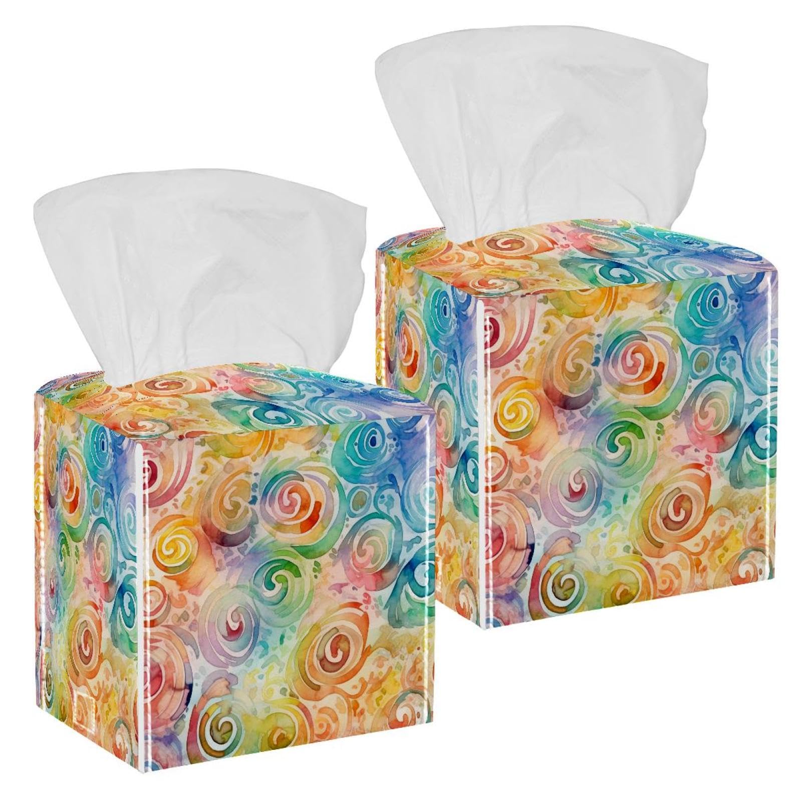 Mysterious Swirl Tissue Box Cover, 2 Pack PU Leather Square Facial Tissue Dispenser Box holder for Home Office Car