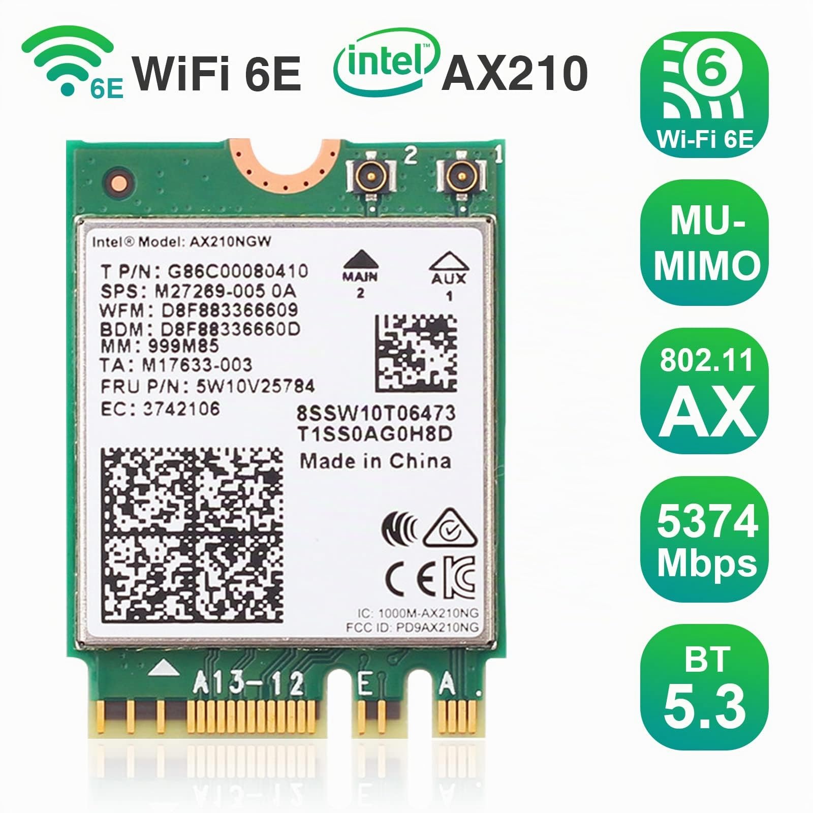 EDUP Scheda WiFi 6E Intel AX210 NGW, Bluetooth 5.3, adattatore di rete Tri-Band MU-MIMO, supporto Wi-Fi 6 GHz 11AX, compatibile con Windows 10/11 (64 bit) e Linux, M.2/NGFF