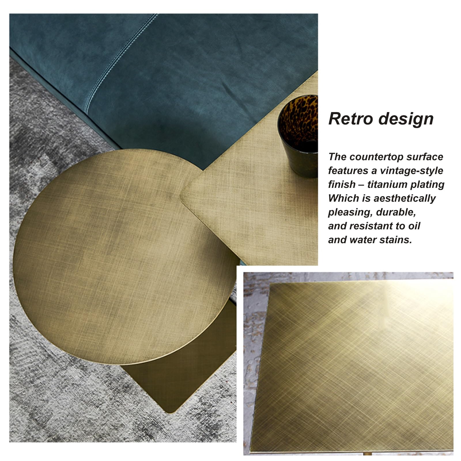Tavolino Bar, Tavolo Bar Regolabili in Altezza, Materiale in Acciaio Inossidabile, Adatto per Sale da Pranzo, Bistrot, Soggiorni(Gold,50CM/20IN)