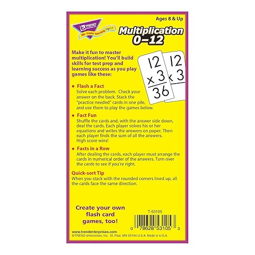 Miniatura 5 de TREND ENTERPRISES: Multiplicación 0-12 tarjetas flash de habilidad, forma emocionante para que todos aprendan, hechos hasta 12, autocomprobación,