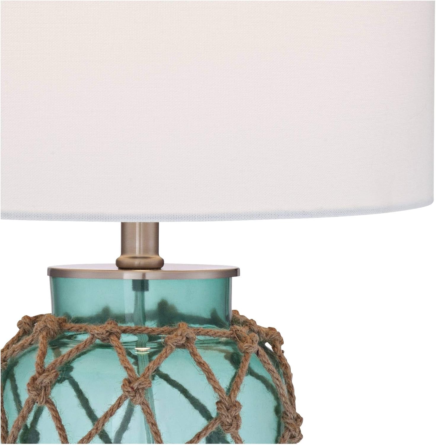 360 Lighting Crosby Coastal Natural Cottage Accent 3-Way Table Lamp with Table Top Dimmer 22.5" High Blue Green Glass Rope Netting Off White Fabric Drum Shade for Living Room Bedroom
