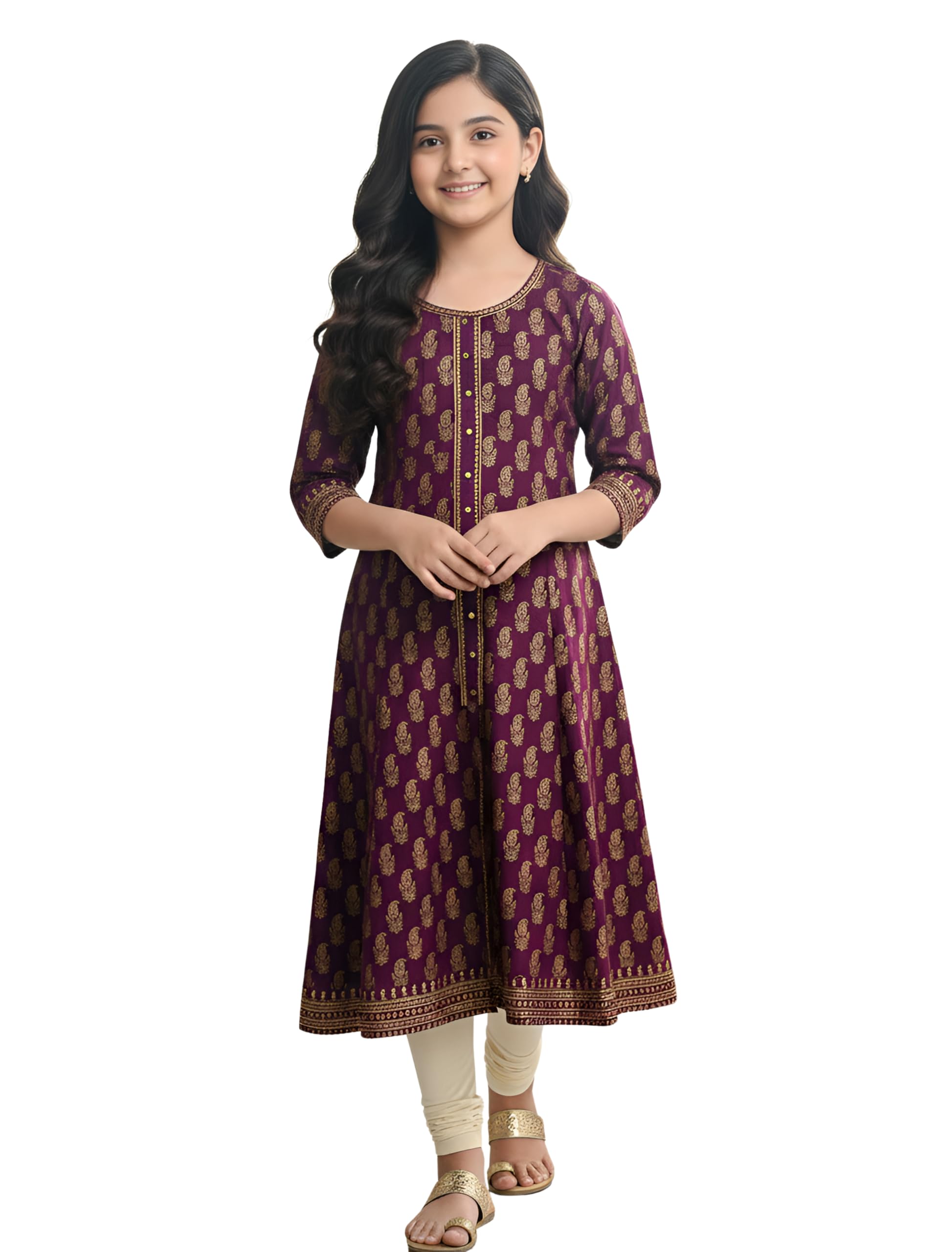 Yash Gallery Kid's Maxi Cotton Print Anarkali Dress