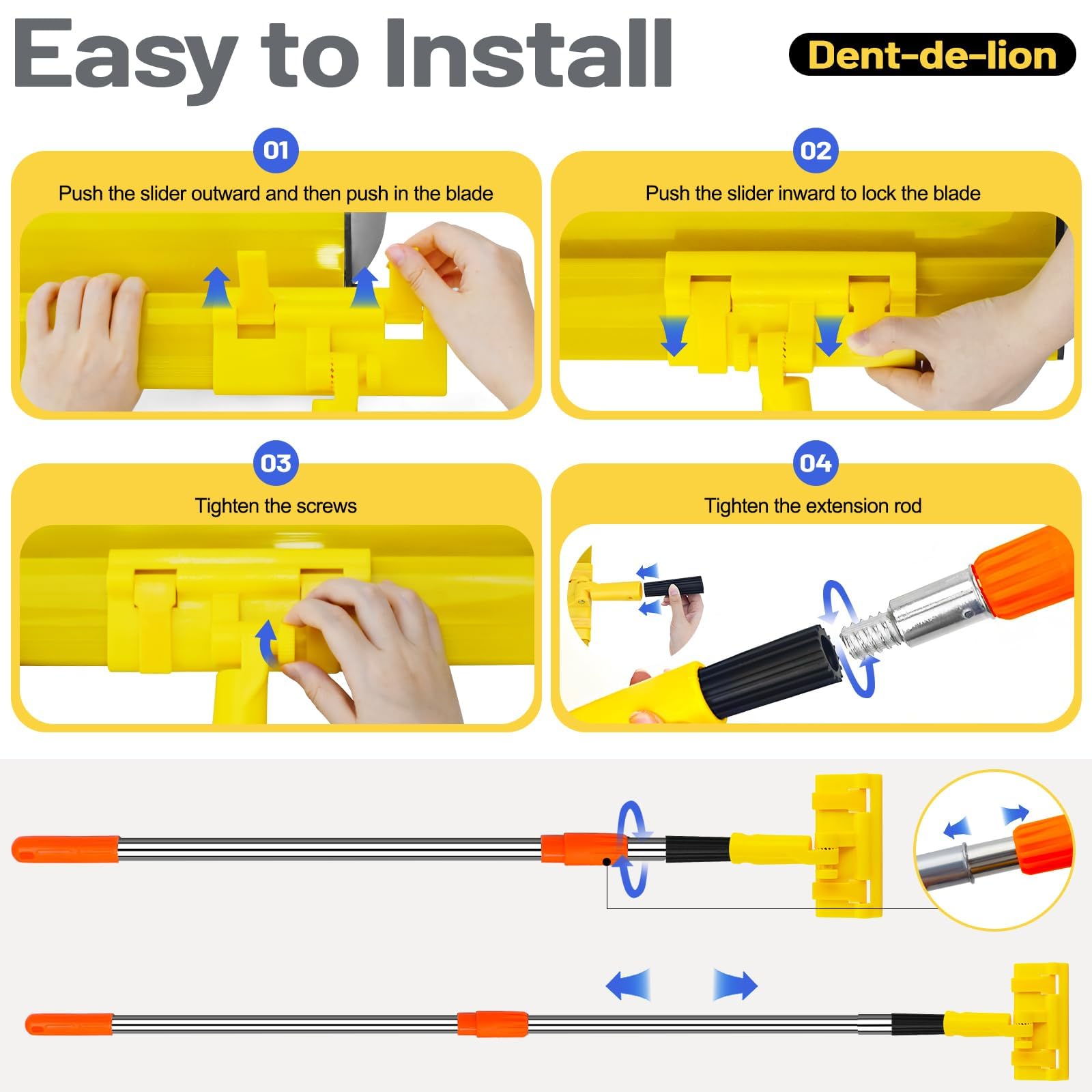 Kit de cuchillas de desnatado para paneles de yeso con caja de almacenamiento, cuchillas de acero inoxidable de 10, 16, 24 y 31 pulgadas, mango de extensión de 28 a 62 pulgadas, cuchillo alisador de
