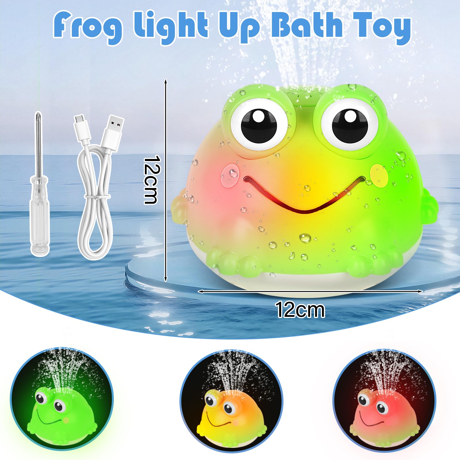 Withosent Grenouille Jouet Bain Bébé, Rechargeable Jeux de Enfant avec LED, Induction Automatique Arroseur Jeu de Bain, Jouet pour Le Garçons et Filles pour 1-6Ans