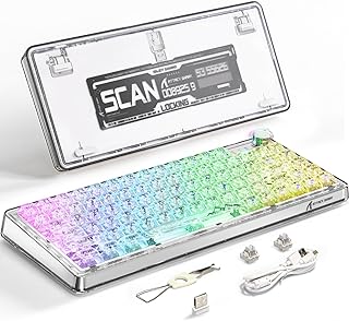Attack Shark K75 75% TKL Mechanical Gaming Keyboard, BT5.0/2.4G/USB-C RGB Compact Keyboard, Customizable Transparent Gasket Keyboard with Knob, Upgraded Hot-Swap Socket Linear Switch, 4000mAh- White