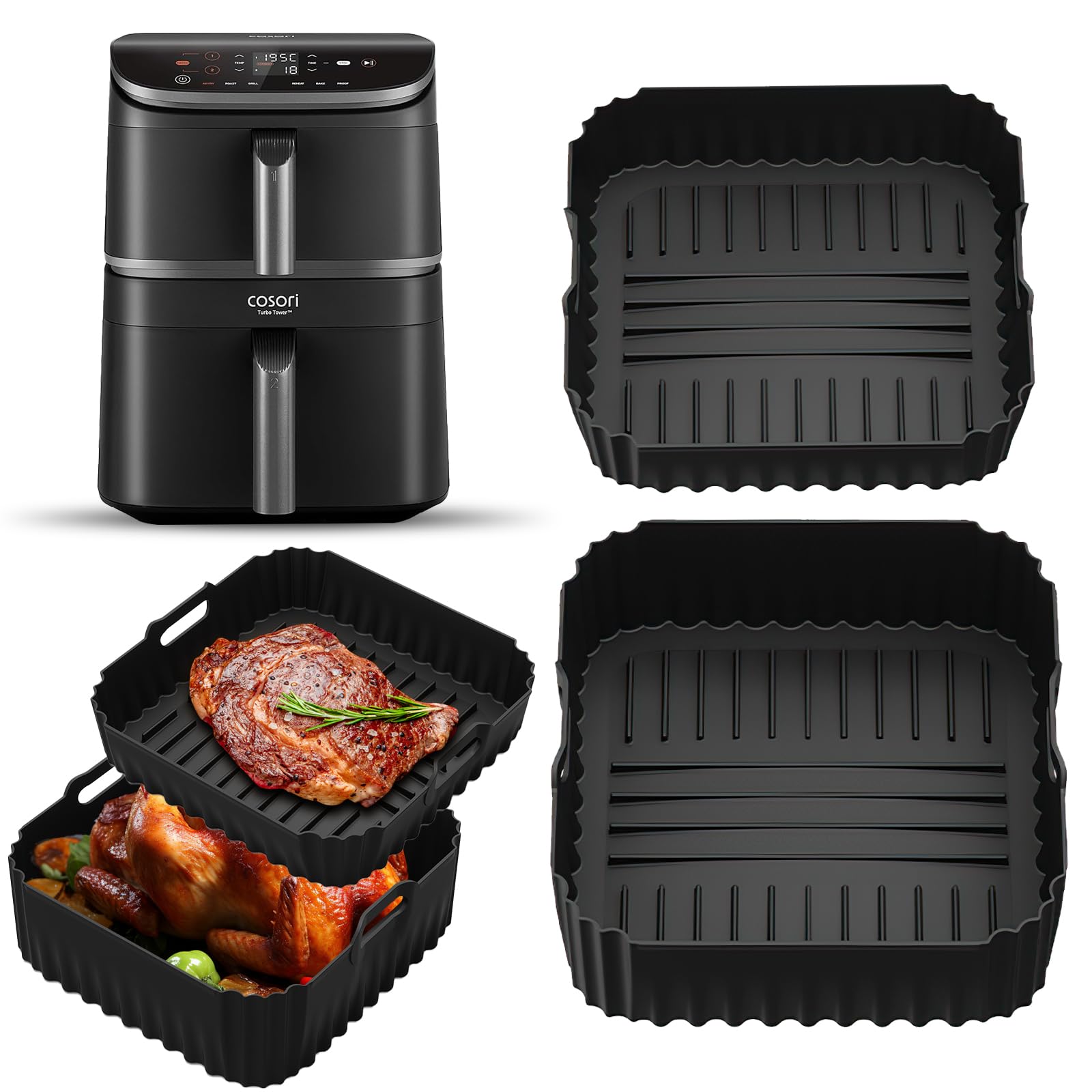 Silikonowa forma do frytkownicy na gorące powietrze do frytkownicy COSORI Turbo Tower Pro, 10,8 l, Double Stack Airfryer, forma silikonowa, nieprzywierająca, do frytkownicy Air Fryer CAF-DC112-ADE i