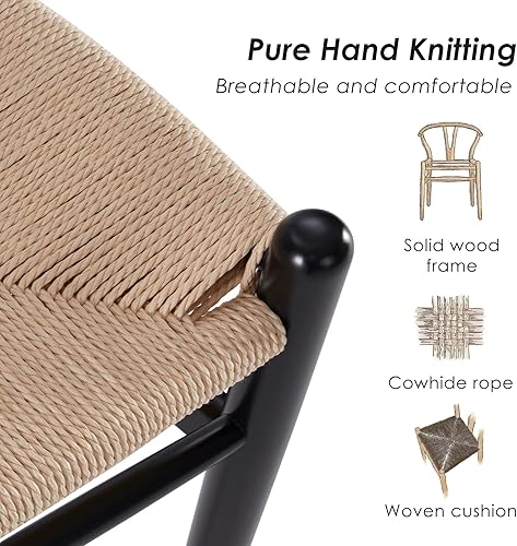 Miniatura 4 de STARY Juego de 2 respaldos curvados de mediados de siglo totalmente montados asiento de cáñamo natural adecuado cocina sala de estar sillas de