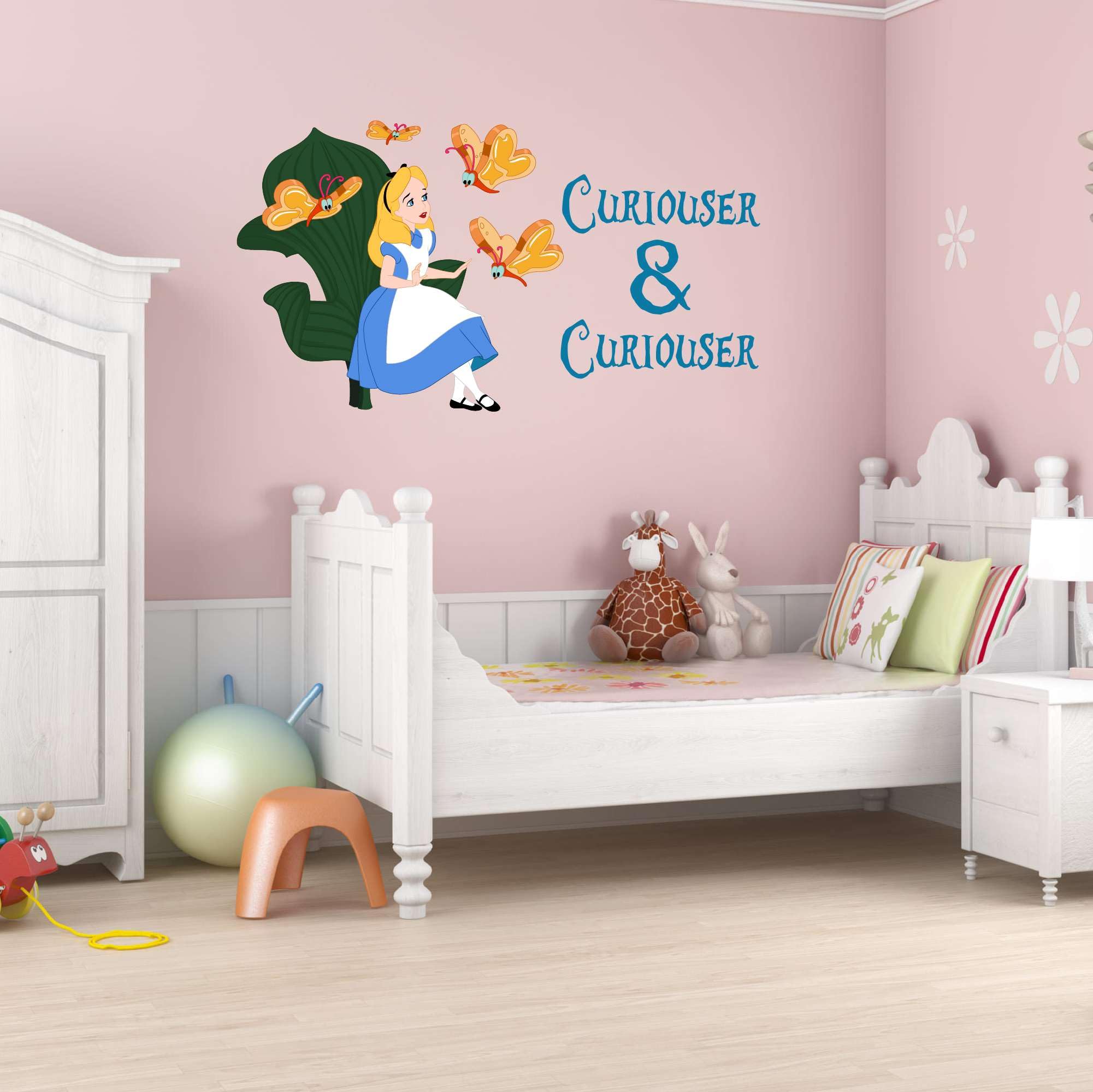 Kelly Wall Decals Beautiful Alice with Bread Butterflies Curiouser & Curiouser Alice in Wonderland Child's Bedroom Wall Decoration - Size: 40 Inches X