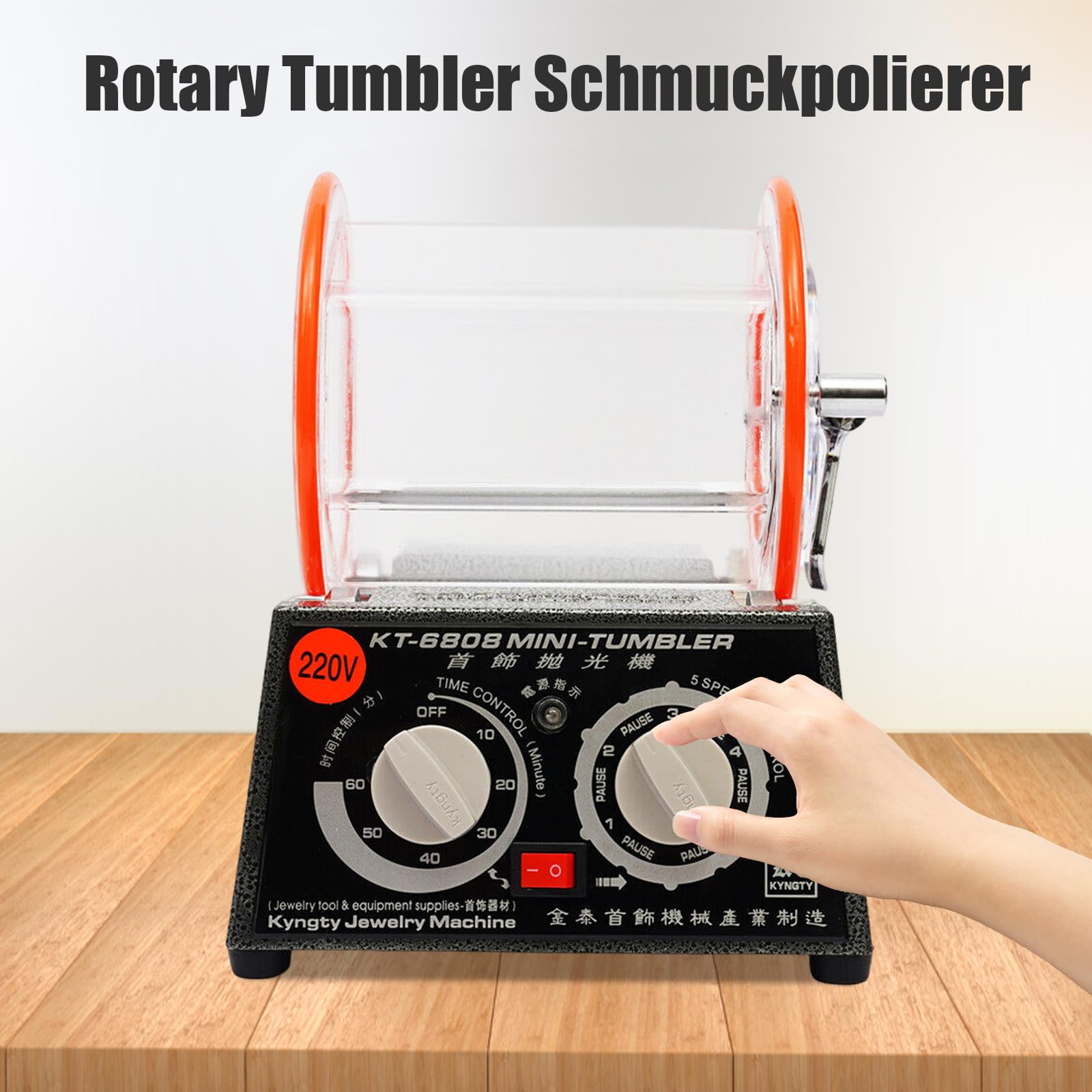 3Kg 220V Elektrische Rotationspolierer, Rotary Tumbler Schmuck Polierer, Schmuck Polieren Trommel Kugelmühle Gerät, Kugelmühle Trommel Polierer 5 Geschwindigkeiten mit Timer Polisher