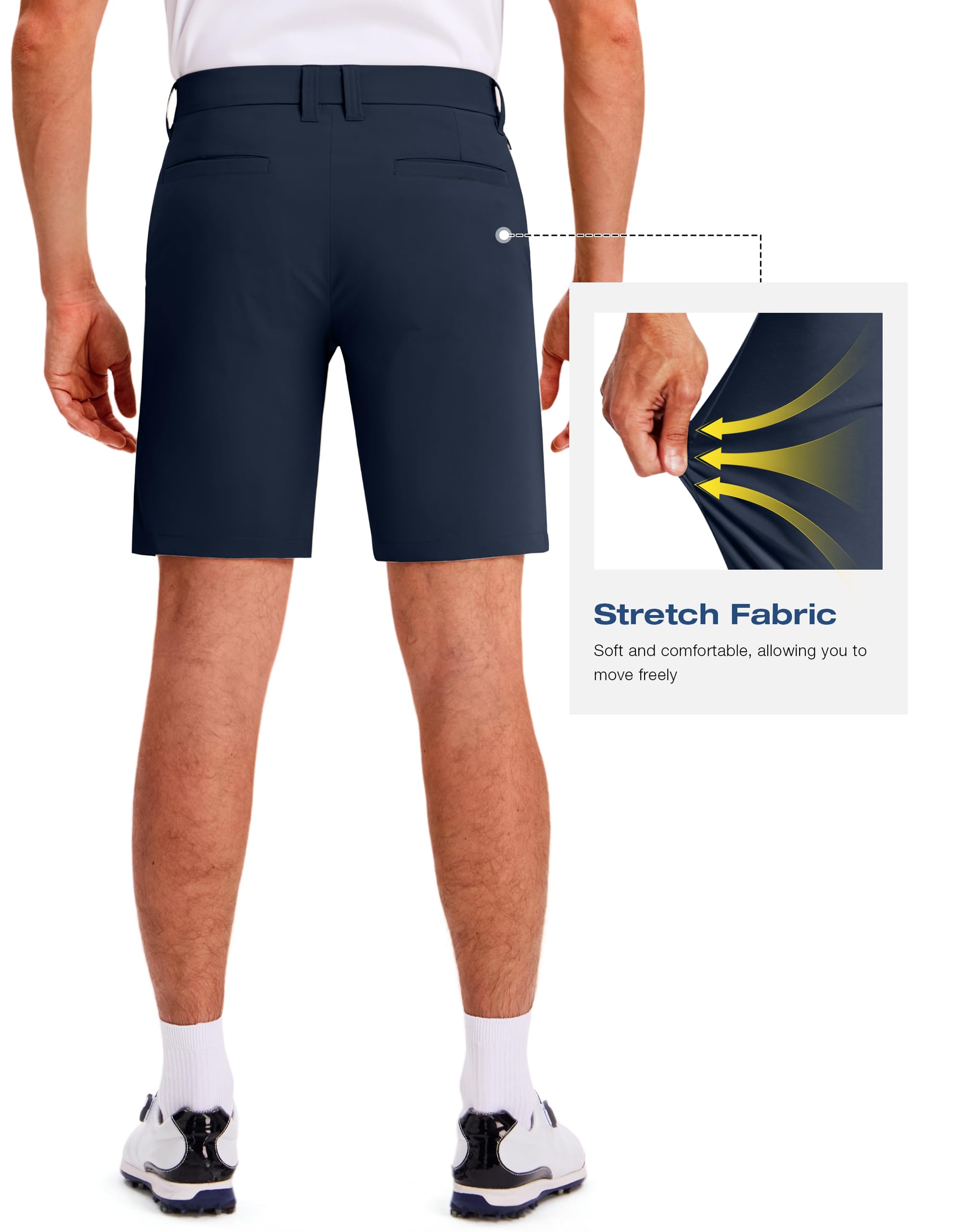 PULI Short de golf pour homme avec entrejambe de 22,9 cm extensible et résistant à l'eau avec 5 poches pour voyage, randonnée, affaires décontractées