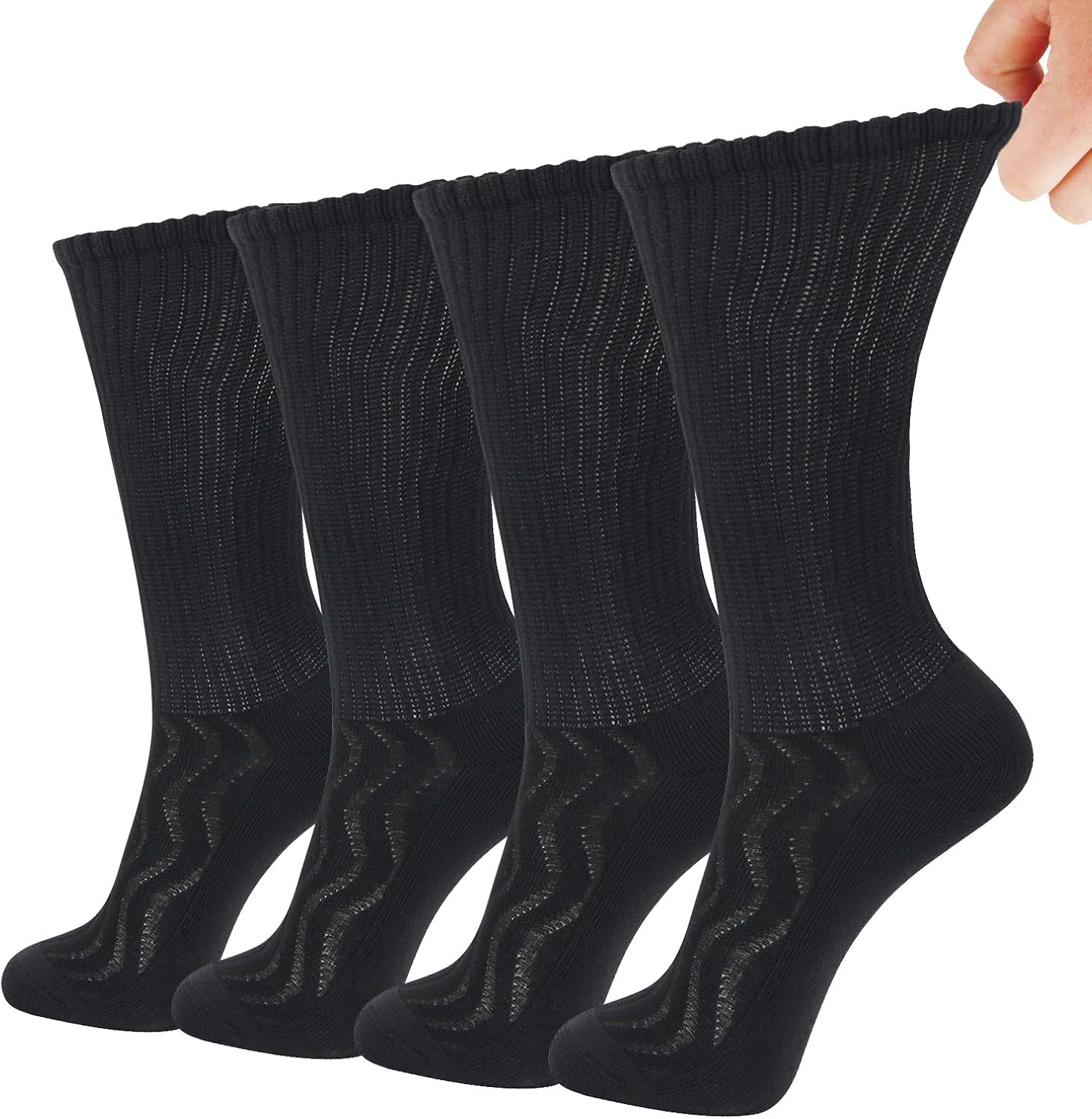 +MD 4 Pack/6 Pack Mens Bamboo Dress Socks Non-Binding Wide Socks Moisture Wicking Cushioned Crew Socks